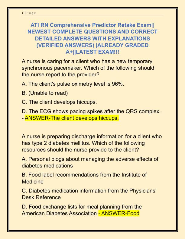 ATI RN Comprehensive Predictor Retake Exam