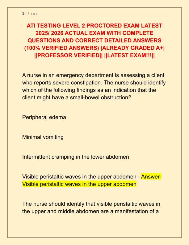 ATI TESTING LEVEL 2 PROCTORED EXAM LATEST 2025