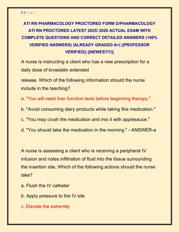 ATI RN PHARMACOLOGY PROCTORED FORM D