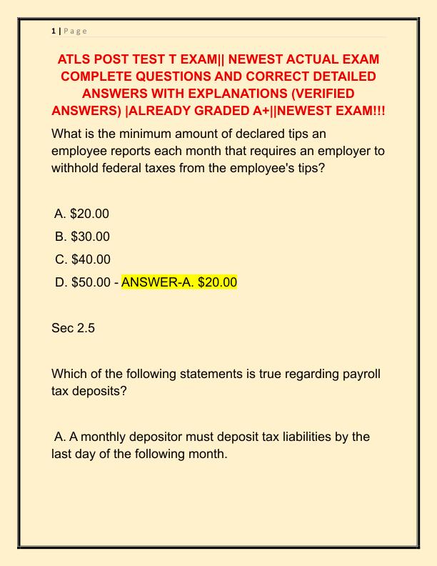 ATLS POST TEST T EXAM