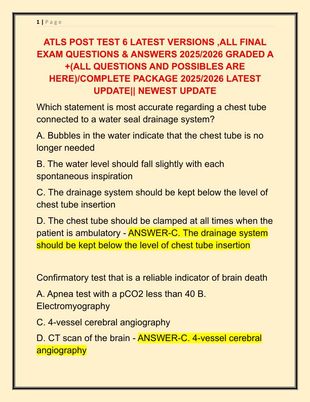 ATLS POST TEST 6 LATEST VERSIONS
