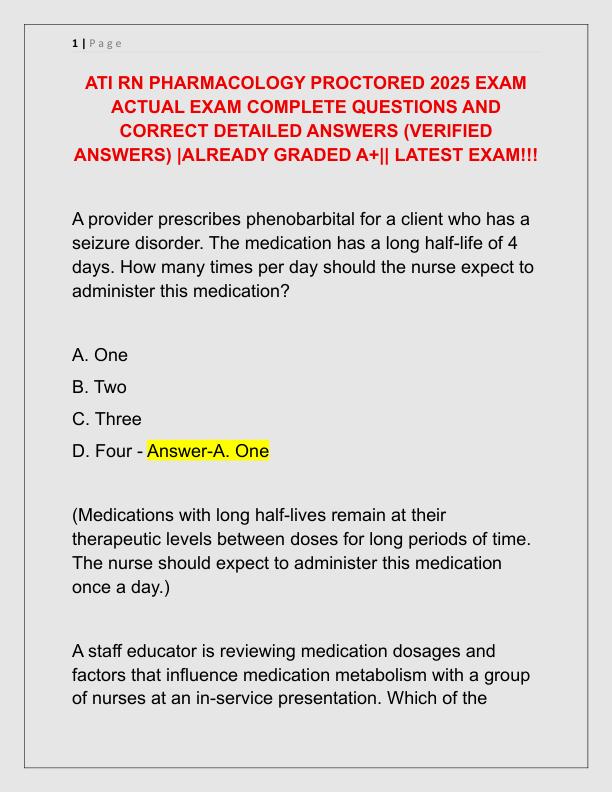 ATI RN PHARMACOLOGY PROCTORED 2025 EXAM ACTUAL EXAM COMPLETE QUESTIONS AND CORRECT DETAILED ANSWERS