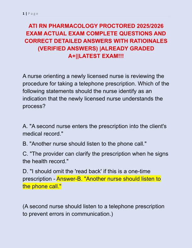ATI RN PHARMACOLOGY PROCTORED 2025