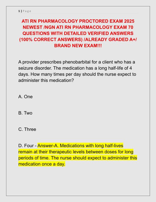 ATI RN PHARMACOLOGY PROCTORED EXAM 2025 NEWEST