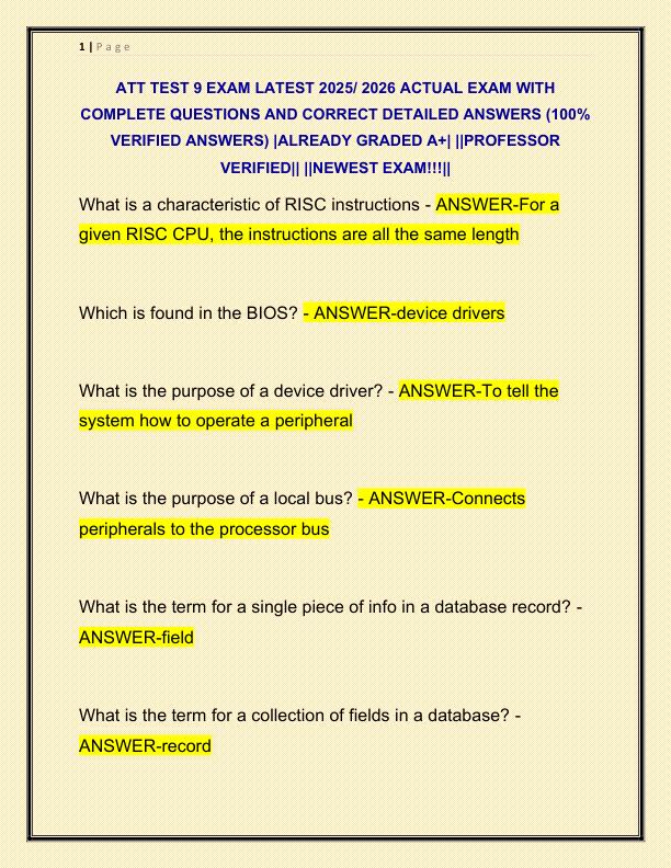ATT TEST 9 EXAM LATEST 2025 ACTUAL EXAM WITH COMPLETE QUESTIONS AND CORRECT DETAILED ANSWERS