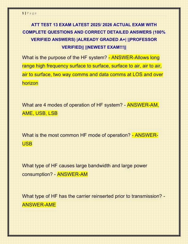 ATT TEST 13 EXAM LATEST 2025 ACTUAL EXAM WITH COMPLETE QUESTIONS AND CORRECT DETAILED ANSWERS