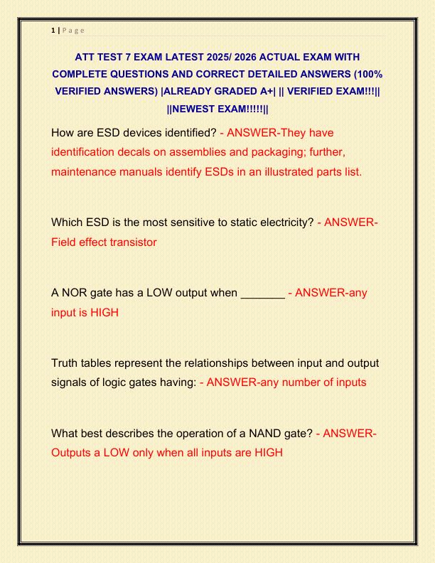 ATT TEST 7 EXAM LATEST 2025 ACTUAL EXAM WITH COMPLETE QUESTIONS AND CORRECT DETAILED ANSWERS