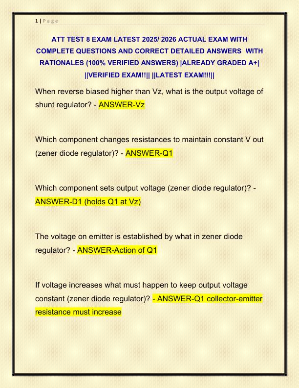 ATT TEST 8 EXAM LATEST 2025 ACTUAL EXAM WITH COMPLETE QUESTIONS AND CORRECT DETAILED ANSWERS