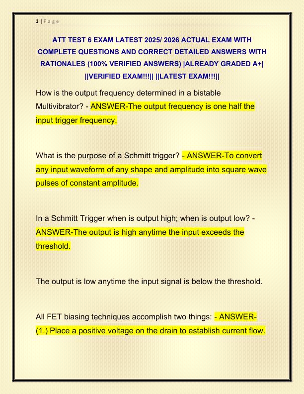 ATT TEST 6 EXAM LATEST 2025 ACTUAL EXAM WITH COMPLETE QUESTIONS AND CORRECT DETAILED ANSWERS
