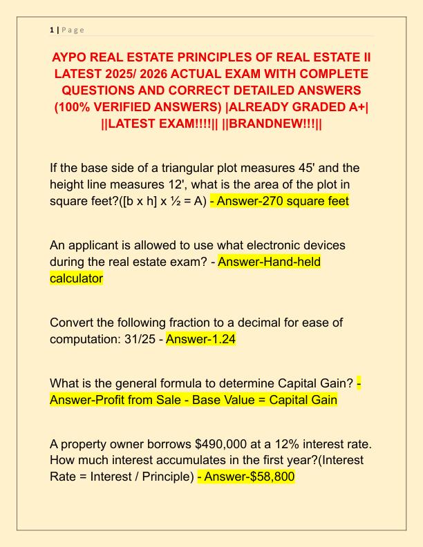 AYPO REAL ESTATE PRINCIPLES OF REAL ESTATE II LATEST 2025