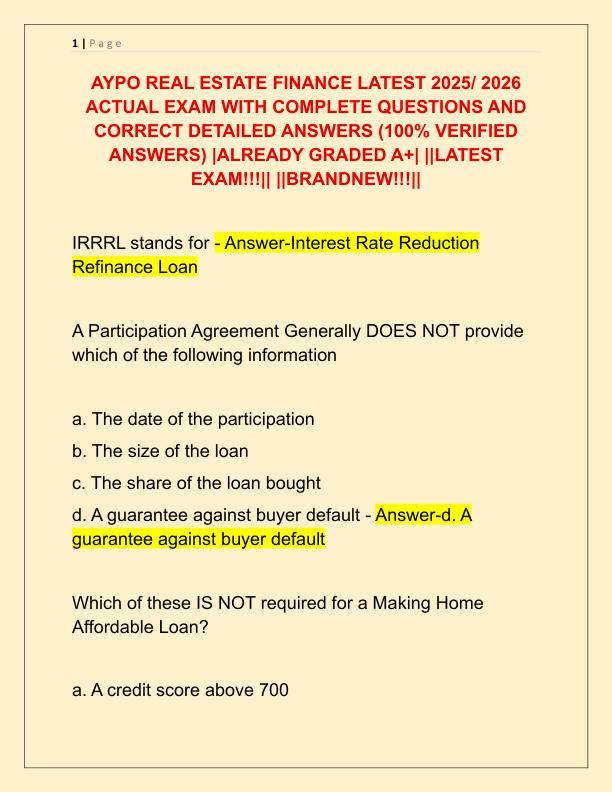 AYPO REAL ESTATE FINANCE LATEST 2025