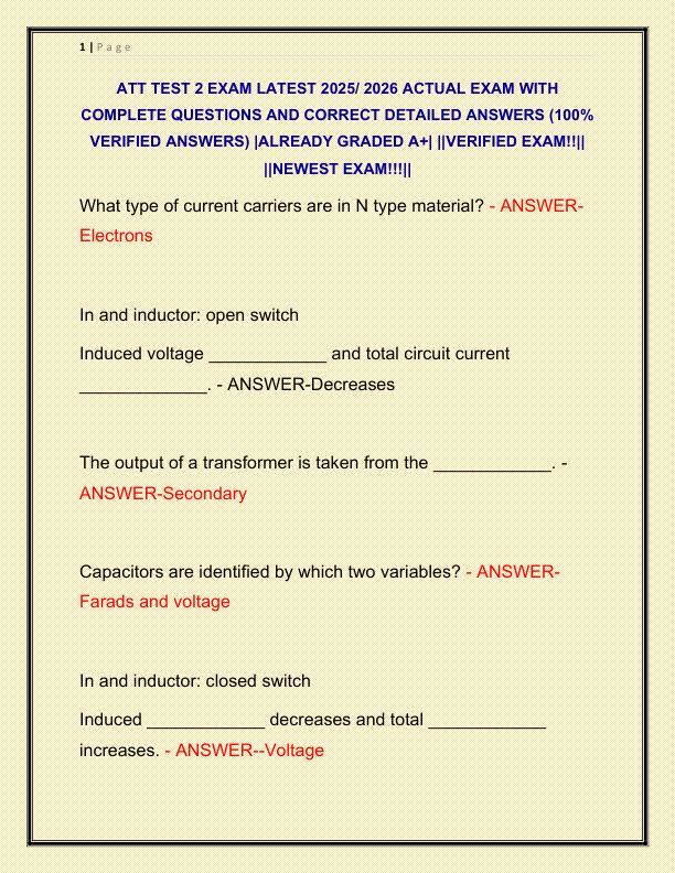 ATT TEST 2 EXAM LATEST 2025 ACTUAL EXAM WITH COMPLETE QUESTIONS AND CORRECT DETAILED ANSWERS