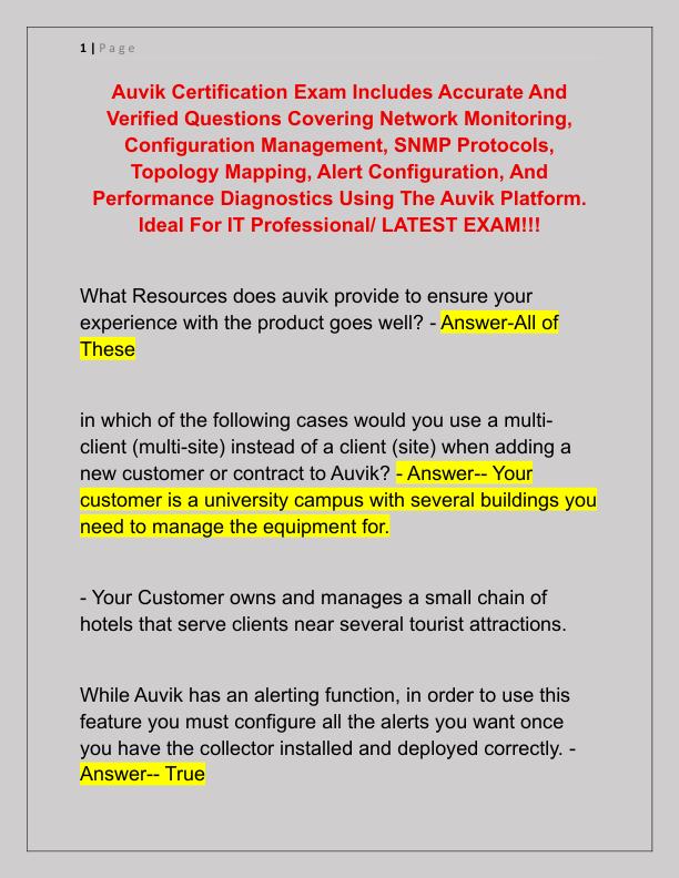 Auvik Certification Exam Includes Accurate And Verified Questions Covering Network Monitoring