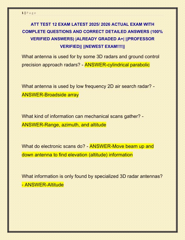ATT TEST 12 EXAM LATEST 2025 ACTUAL EXAM WITH COMPLETE QUESTIONS AND CORRECT DETAILED ANSWERS