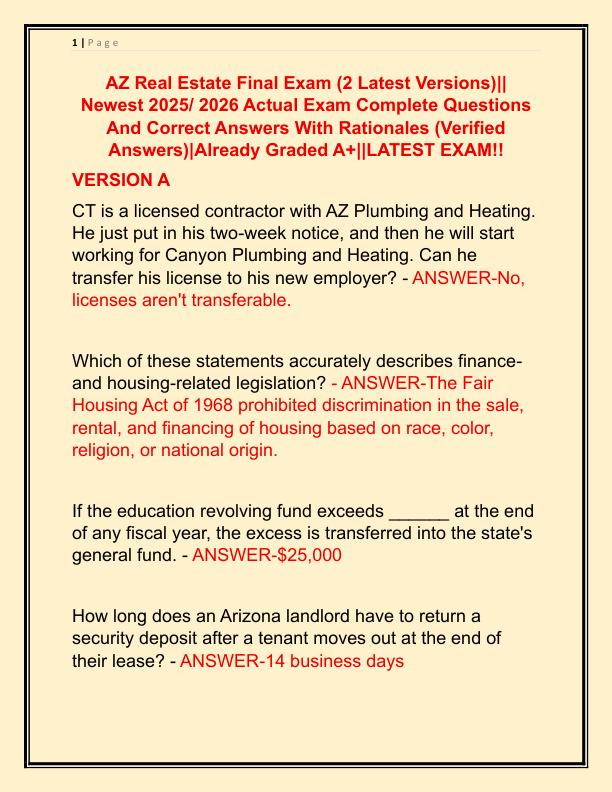AZ Real Estate Final Exam