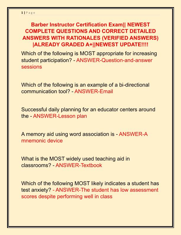 Barber Instructor Certification Exam