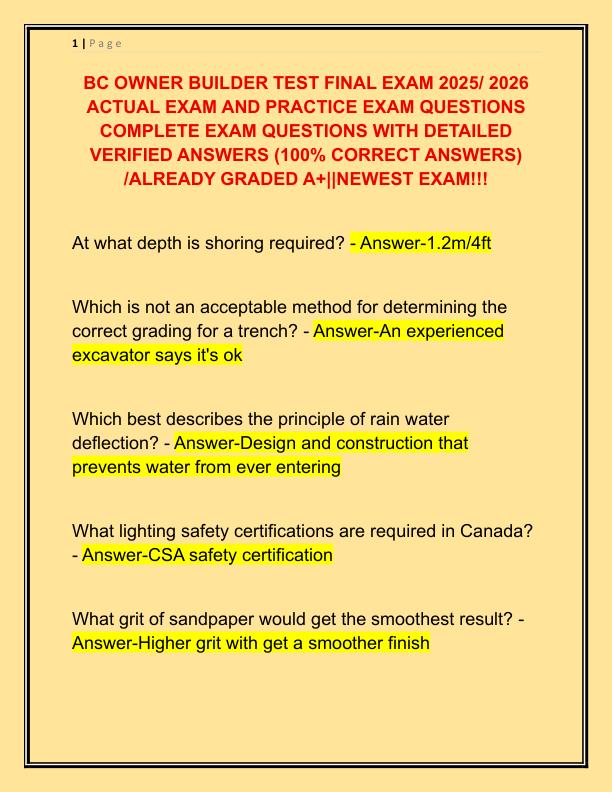 BC OWNER BUILDER TEST FINAL EXAM 2021