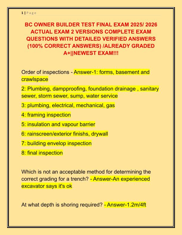 BC OWNER BUILDER TEST FINAL EXAM 2025