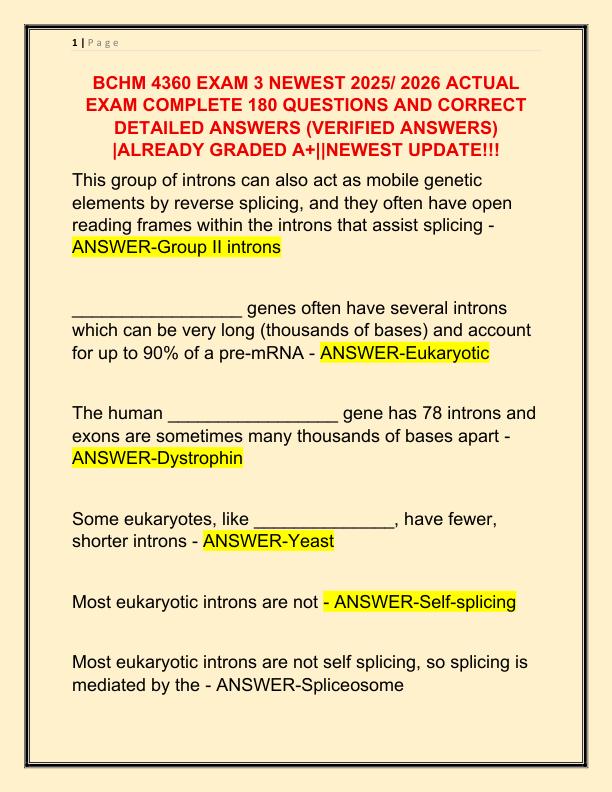 BCHM 4360 EXAM 3 NEWEST 2025 ACTUAL EXAM COMPLETE 180 QUESTIONS AND CORRECT DETAILED ANSWERS