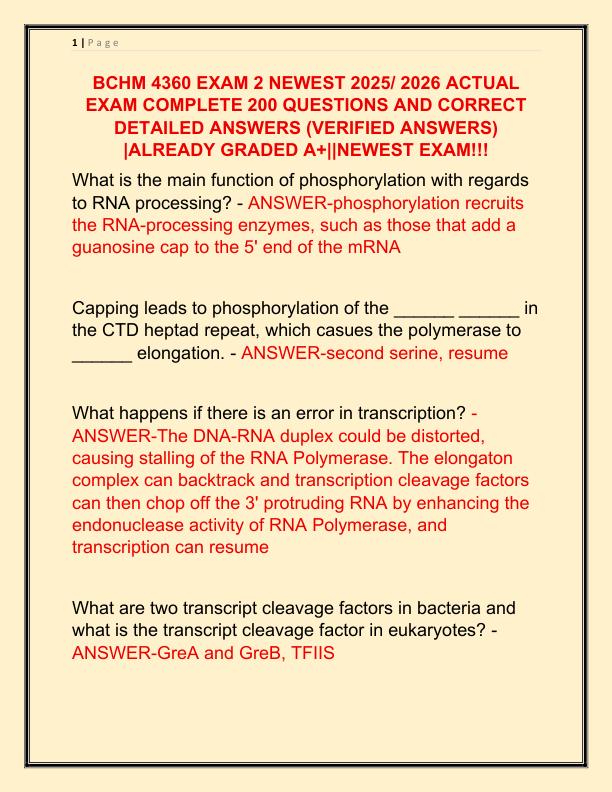 BCHM 4360 EXAM 2 NEWEST 2025 ACTUAL EXAM COMPLETE 200 QUESTIONS AND CORRECT DETAILED ANSWERS