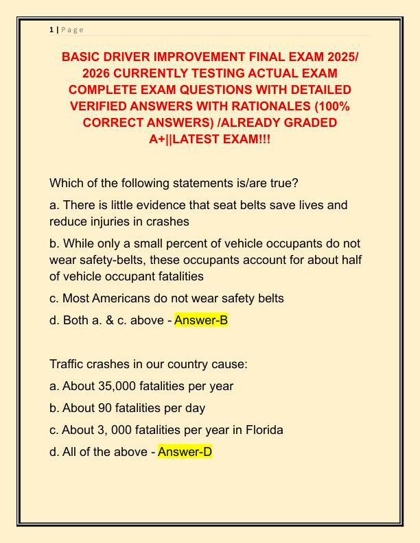 BASIC DRIVER IMPROVEMENT FINAL EXAM 2025