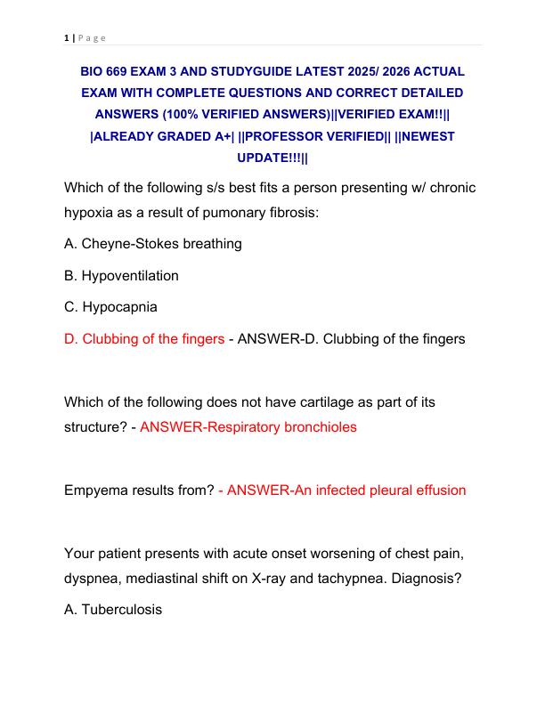BIO 669 EXAM 3 AND STUDYGUIDE LATEST 2025 ACTUAL EXAM WITH COMPLETE QUESTIONS AND CORRECT DETAILED ANSWERS