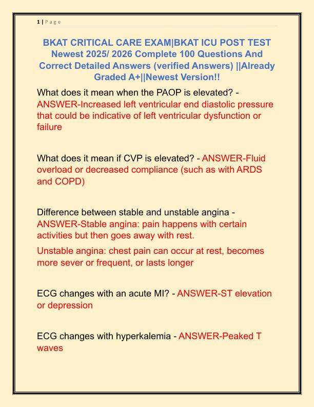 BKAT CRITICAL CARE EXAM