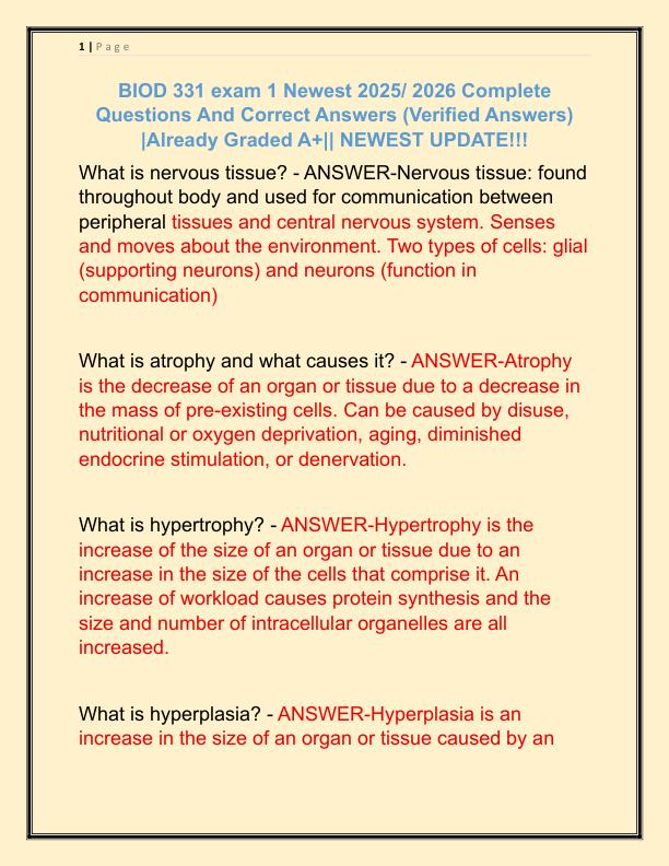 BIOD 331 exam 1 Newest 2025 Complete Questions And Correct Answers