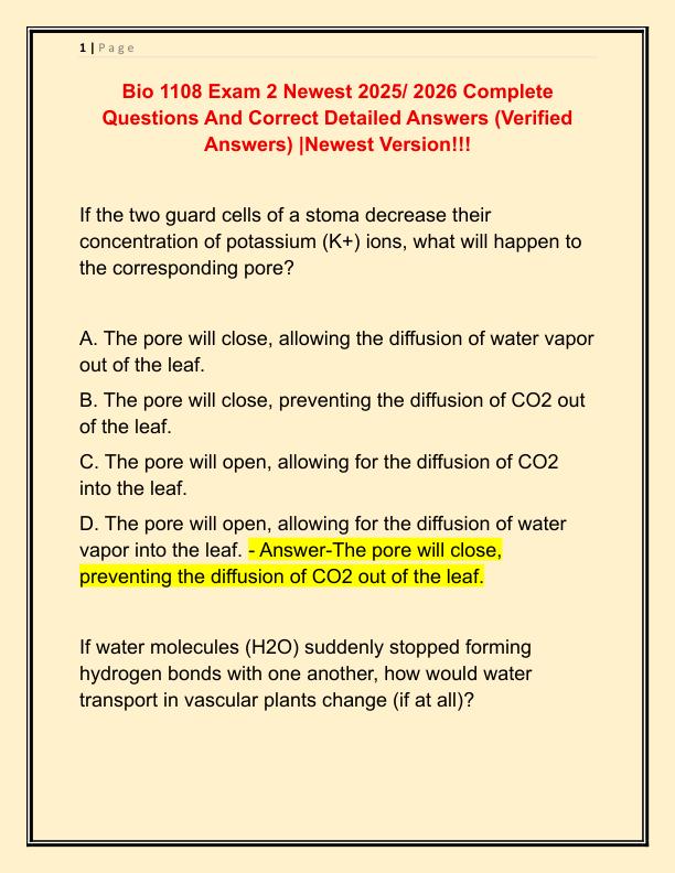 Bio 1108 Exam 2 Newest 2021