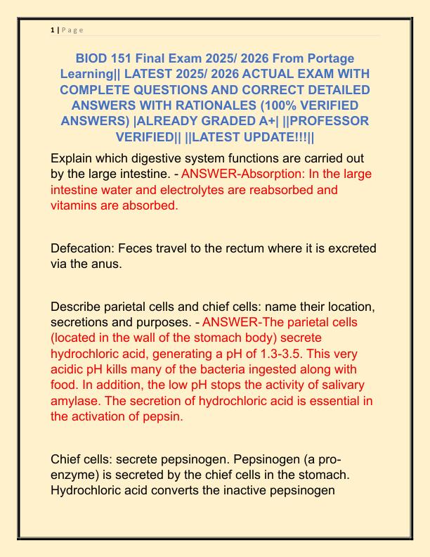 BIOD 151 Final Exam 2025 From Portage Learning