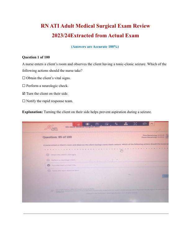 RN ATI Adult Medical Surgical Exam Latest Review