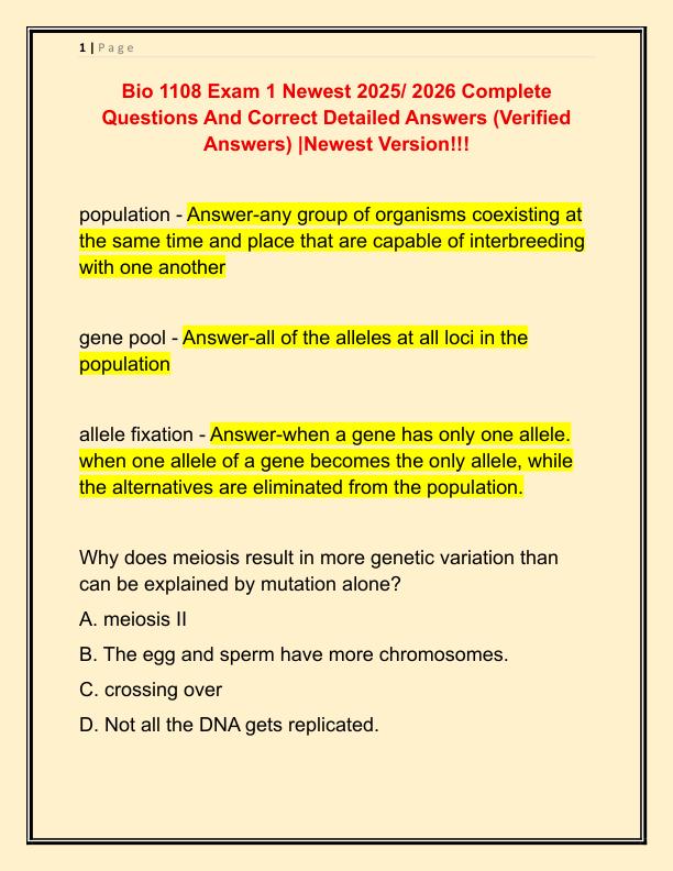 Bio 1108 Exam 1 Newest 2025
