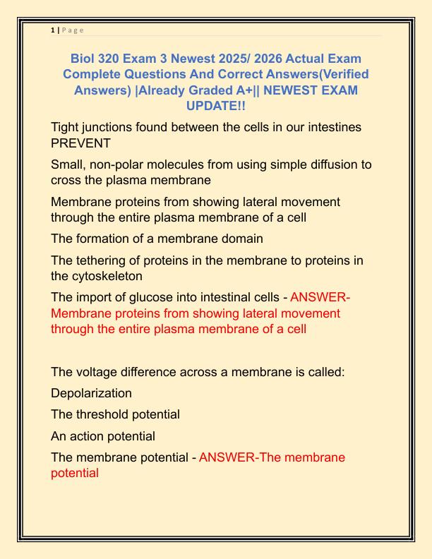 Biol 320 Exam 3 Newest 2025 Actual Exam Complete Questions And Correct Answers