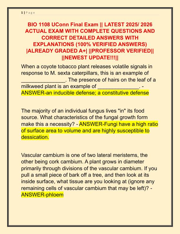 BIO 1108 UConn Final Exam