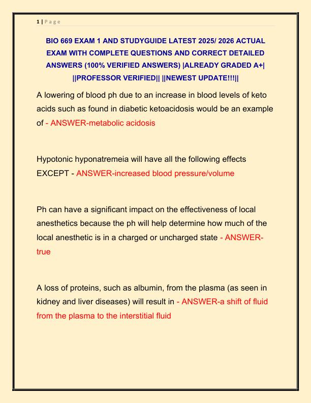 BIO 669 EXAM 1 AND STUDYGUIDE LATEST 2025 ACTUAL EXAM WITH COMPLETE QUESTIONS AND CORRECT DETAILED ANSWERS