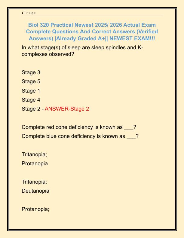 Biol 320 Practical Newest 2025 Actual Exam Complete Questions And Correct Answers