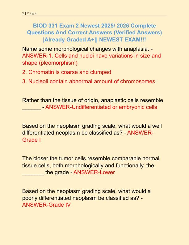 BIOD 331 Exam 2 Newest 2025 Complete Questions And Correct Answers