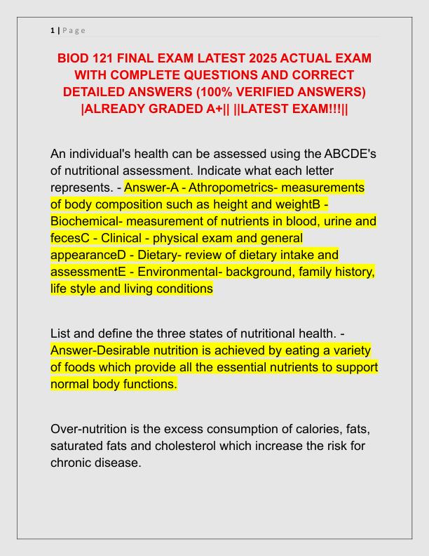 BIOD 121 FINAL EXAM LATEST 2025 ACTUAL EXAM WITH COMPLETE QUESTIONS AND CORRECT DETAILED ANSWERS