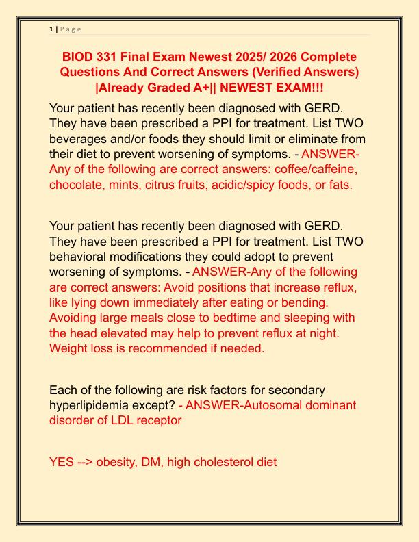 BIOD 331 Final Exam Newest 2025 Complete Questions And Correct Answers