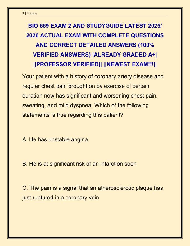 BIO 669 EXAM 2 AND STUDYGUIDE LATEST 2025 ACTUAL EXAM WITH COMPLETE QUESTIONS AND CORRECT DETAILED ANSWERS
