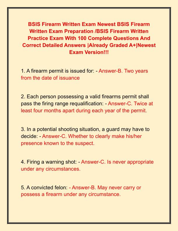 BSIS Firearm Written Exam Newest BSIS Firearm Written Exam Preparation