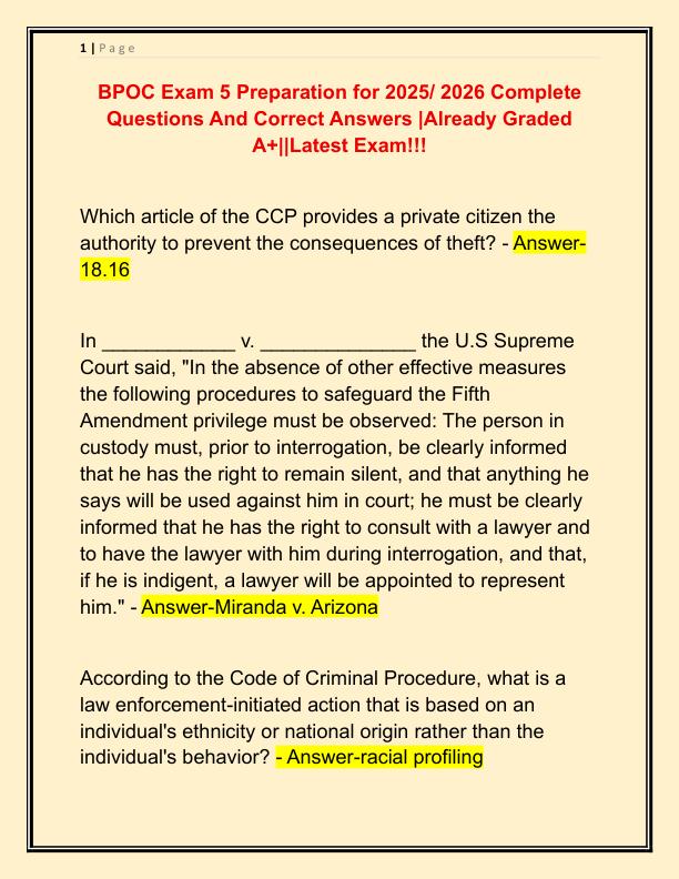 BPOC Exam 5 Preparation for 2025