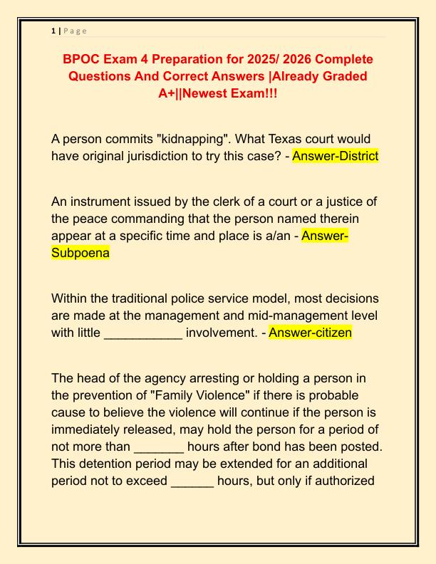 BPOC Exam 4 Preparation for 2025