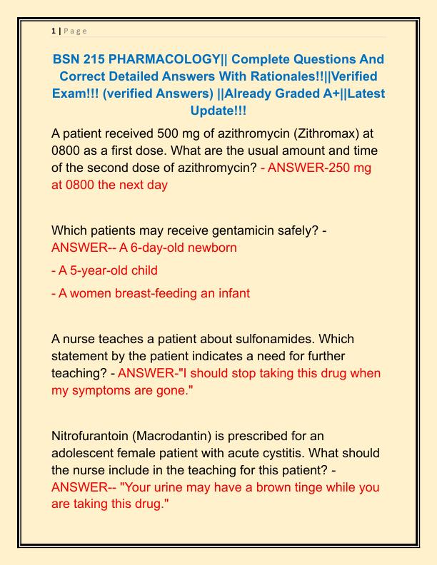 BSN 215 PHARMACOLOGY