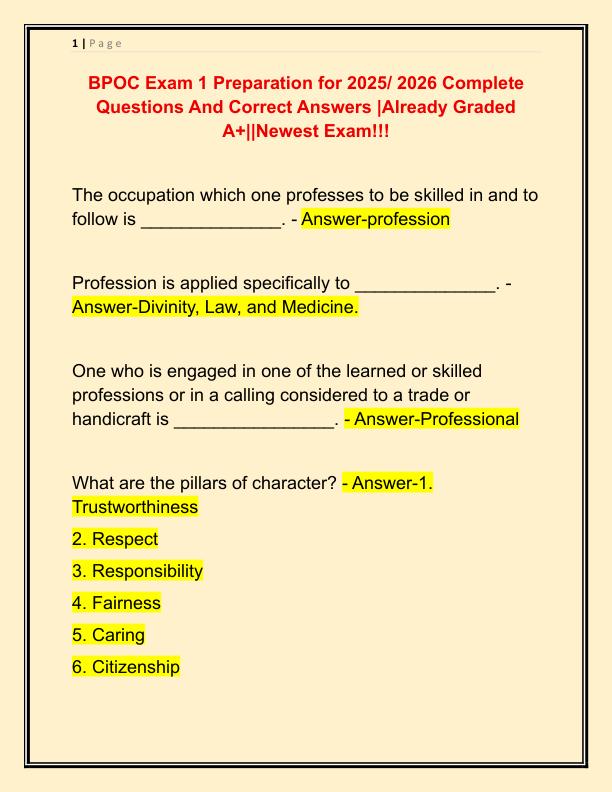 BPOC Exam 1 Preparation for 2025