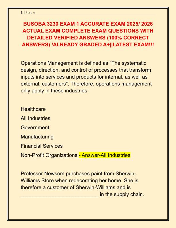 BUSOBA 3230 EXAM 1 ACCURATE EXAM 2025