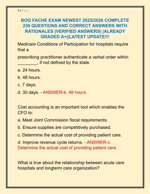 BOG FACHE EXAM NEWEST 2025