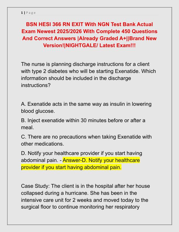 BSN HESI 366 RN EXIT With NGN Test Bank Actual Exam Newest 2025