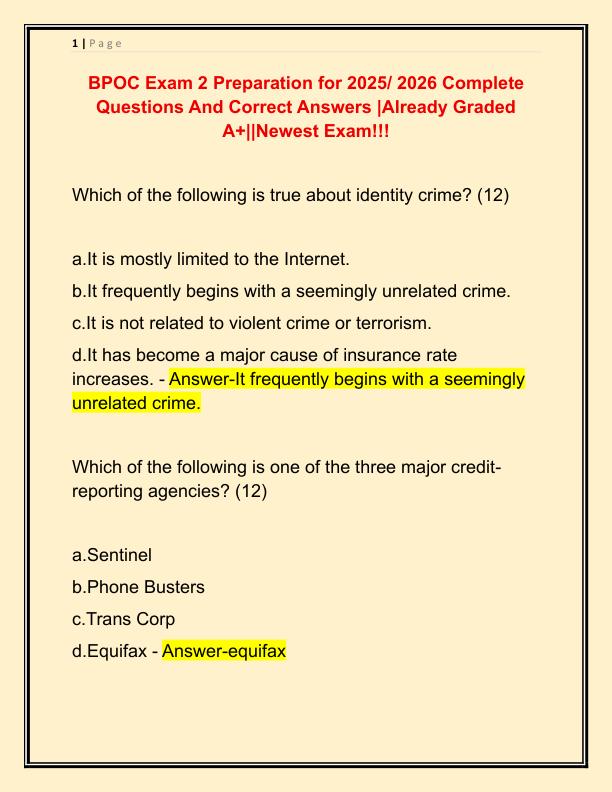 BPOC Exam 2 Preparation for 2025