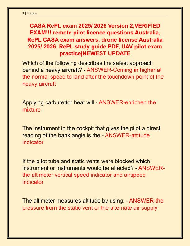 CASA RePL exam 2025 Version 2